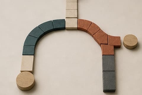 Decide whether to persevere or pivot is represented by a bounded abstract editorial still life without people, text, metrics, or promised business results.
