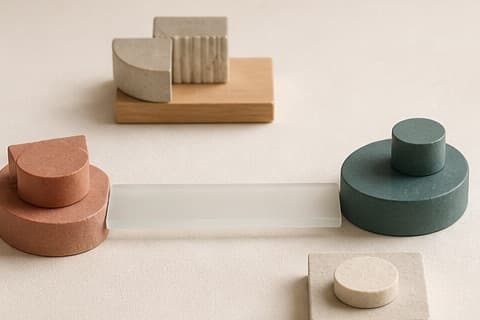 Find first customers is represented by a bounded abstract editorial still life without people, text, metrics, or promised business results.