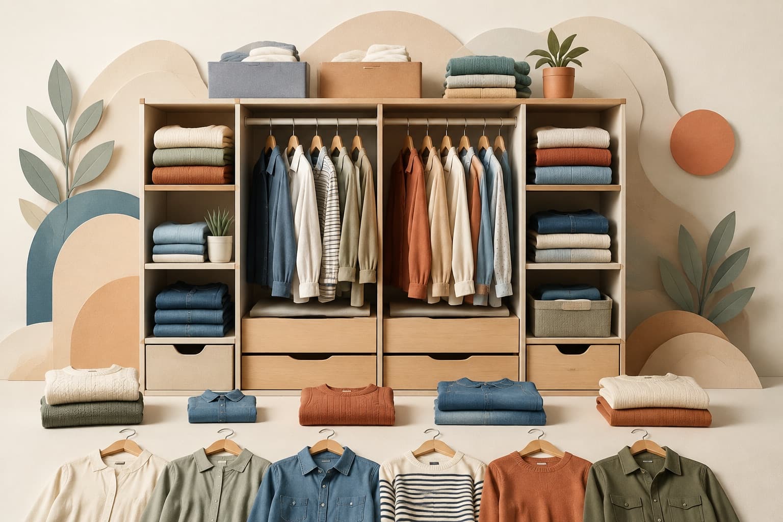 Build your closet represented by a bounded tactile editorial still life without people, text, brands, fake UI, or promised outcomes.