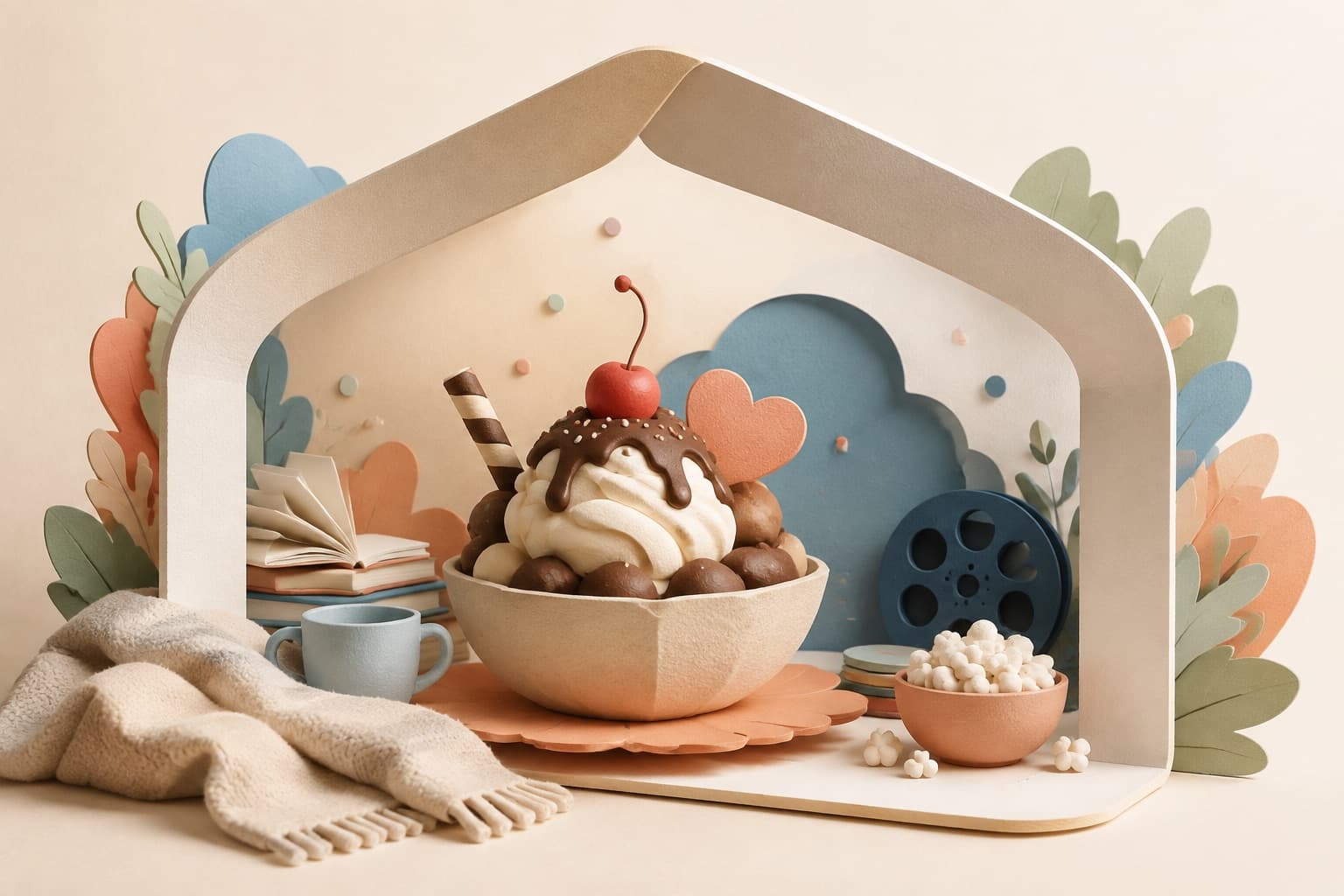 Enjoy guilty pleasures without guilt represented by a bounded tactile editorial still life without people, text, brands, fake UI, or promised outcomes.