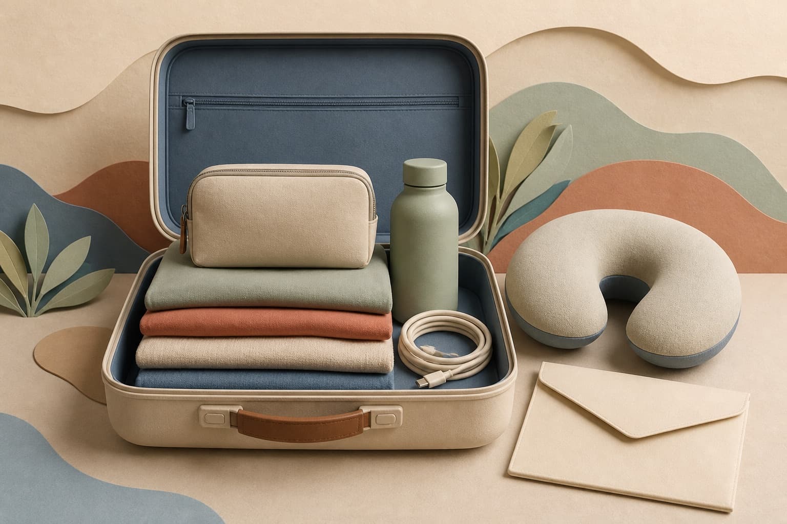 Pack and prepare elegantly represented by a bounded tactile editorial still life without people, text, brands, fake UI, or promised outcomes.