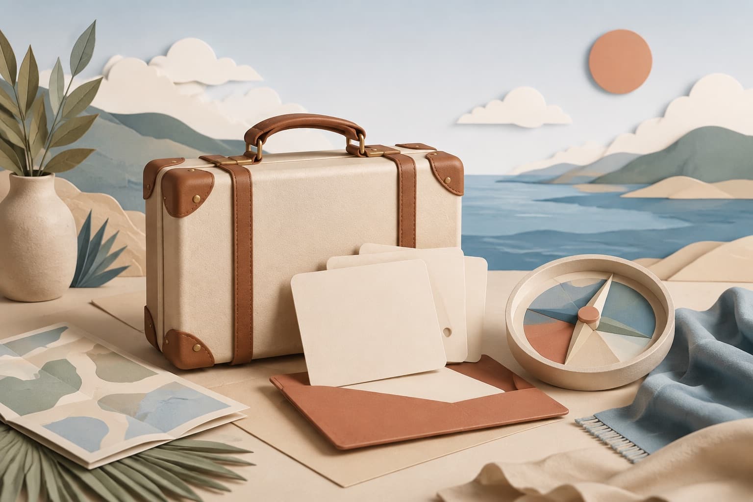 Plan better luxury trips represented by a bounded tactile editorial still life without people, text, brands, fake UI, or promised outcomes.