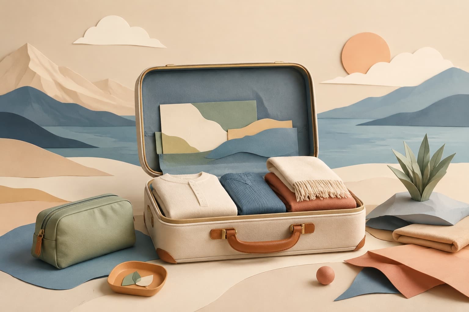 Travel Luxuriously represented by a calm tactile editorial still life without people, brands, status promises, or guaranteed outcomes.