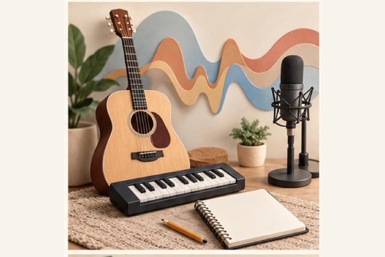 Channel Your Inner Musician represented by a calm tactile editorial still life without people, brands, status promises, or guaranteed outcomes.
