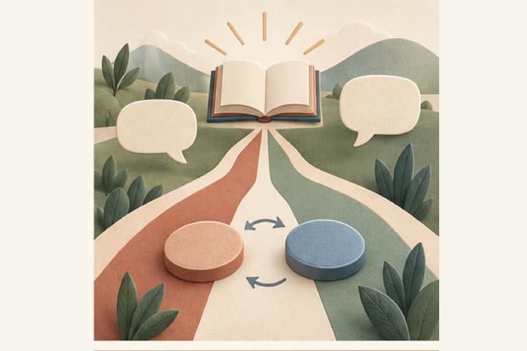 Choose a target language plan represented by a bounded tactile editorial still life without people, text, brands, fake UI, or promised outcomes.