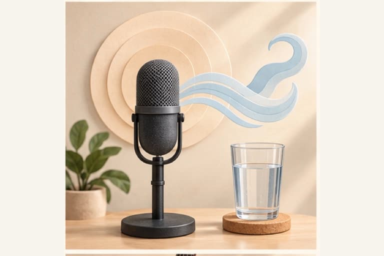 Develop your singing voice represented by a bounded tactile editorial still life without people, text, brands, fake UI, or promised outcomes.