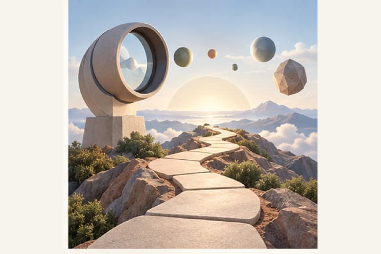 Explore the edge of knowledge represented by a bounded tactile editorial still life without people, text, brands, fake UI, or promised outcomes.