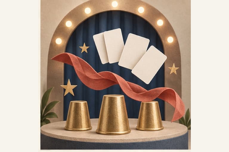 Learn Magic and Card Skills represented by a calm tactile editorial still life without people, brands, status promises, or guaranteed outcomes.