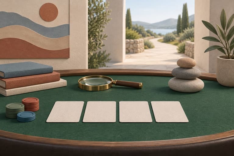 Play Poker Like a Pro represented by a calm tactile editorial still life without people, brands, status promises, or guaranteed outcomes.
