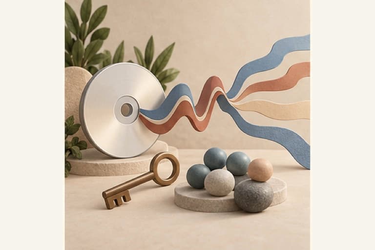 Publish your own music represented by a bounded tactile editorial still life without people, text, brands, fake UI, or promised outcomes.