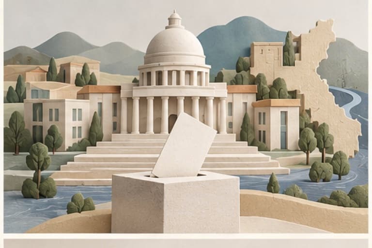Understand domestic politics represented by a bounded tactile editorial still life without people, text, brands, fake UI, or promised outcomes.