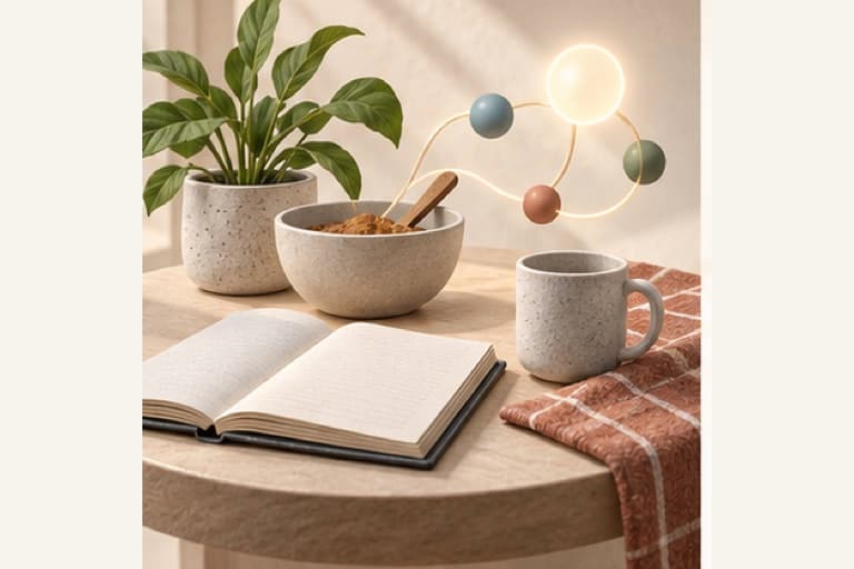 Use AI in everyday life represented by a bounded tactile editorial still life without people, text, brands, fake UI, or promised outcomes.