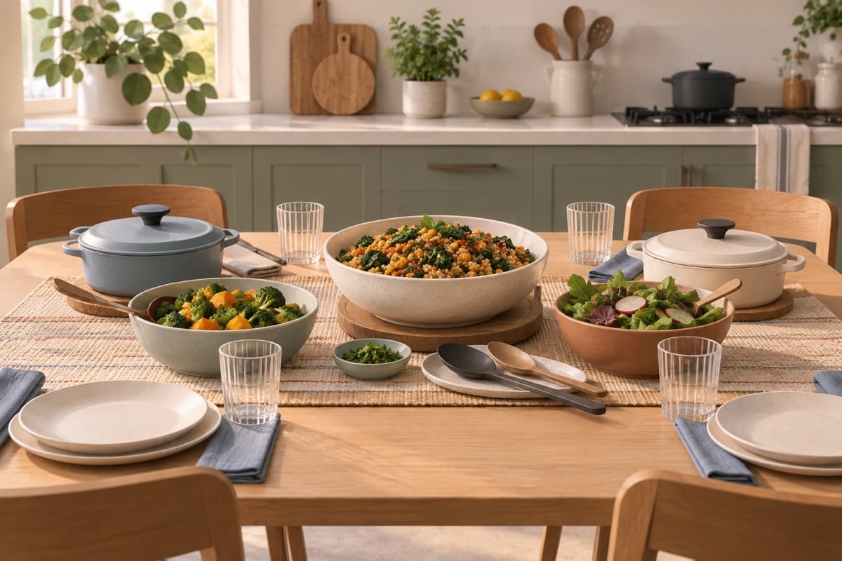 Cook for others confidently represented by a bounded tactile editorial still life without people, text, brands, fake UI, or promised outcomes.