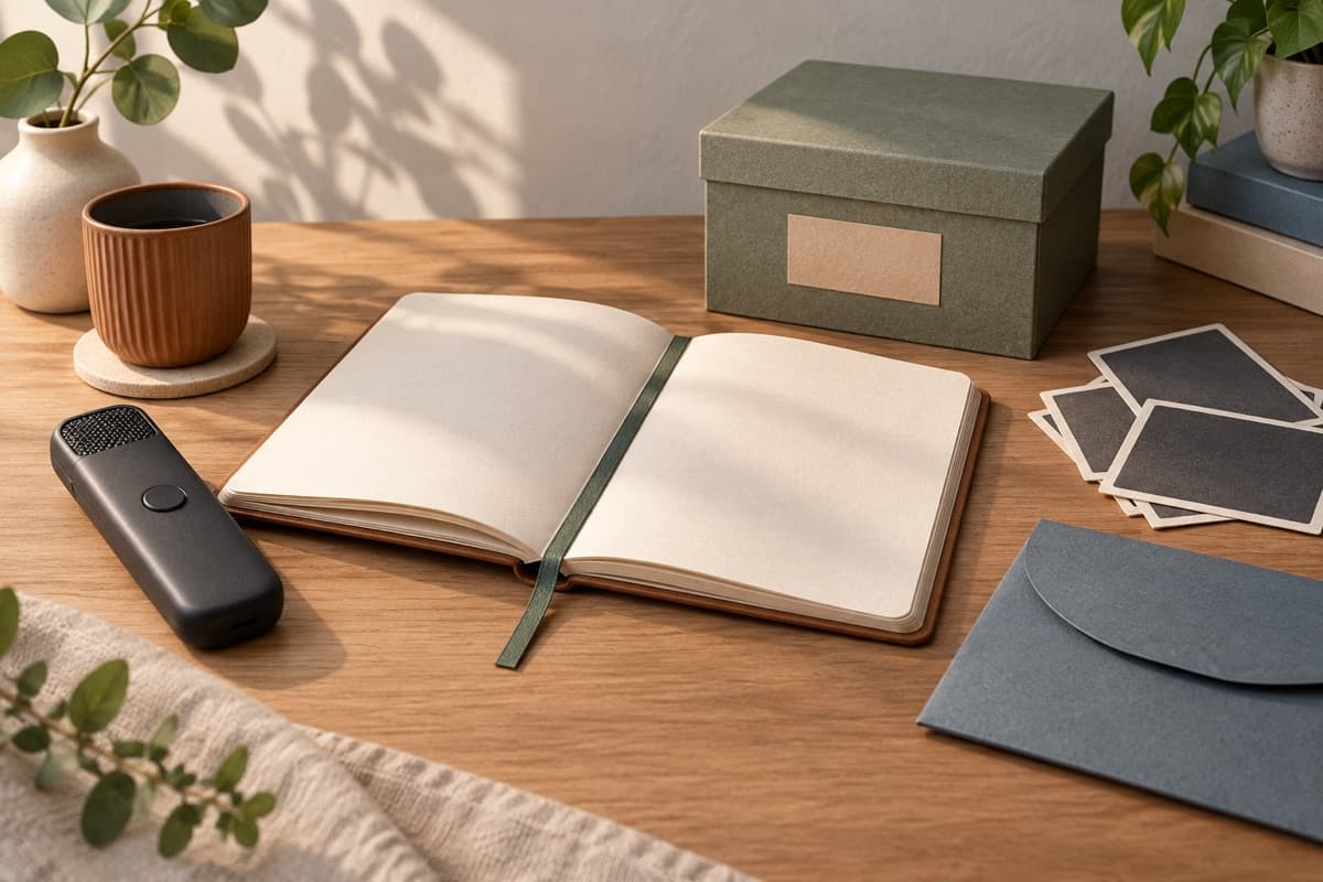 Document your values and stories represented by a bounded tactile editorial still life without people, text, brands, fake UI, or promised outcomes.