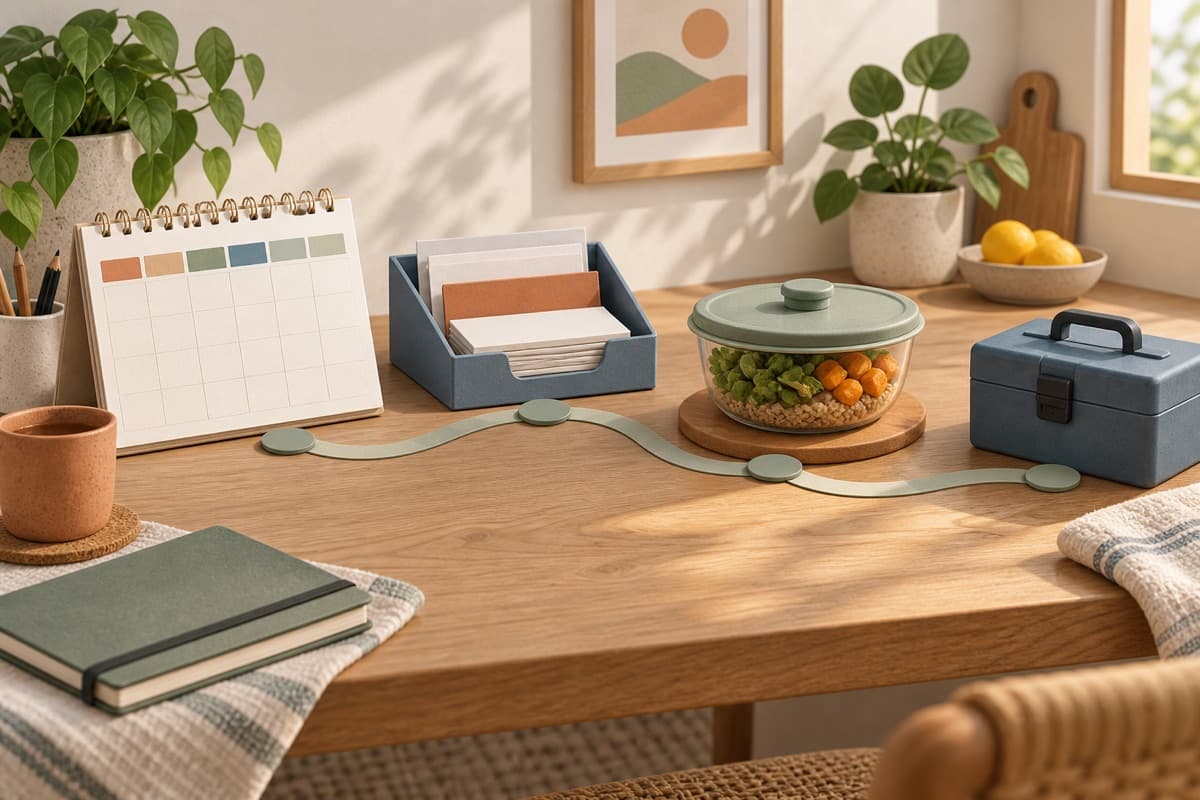 Everyday Life Systems represented by a calm tactile editorial still life with open paths, practical objects, and no promised outcome.