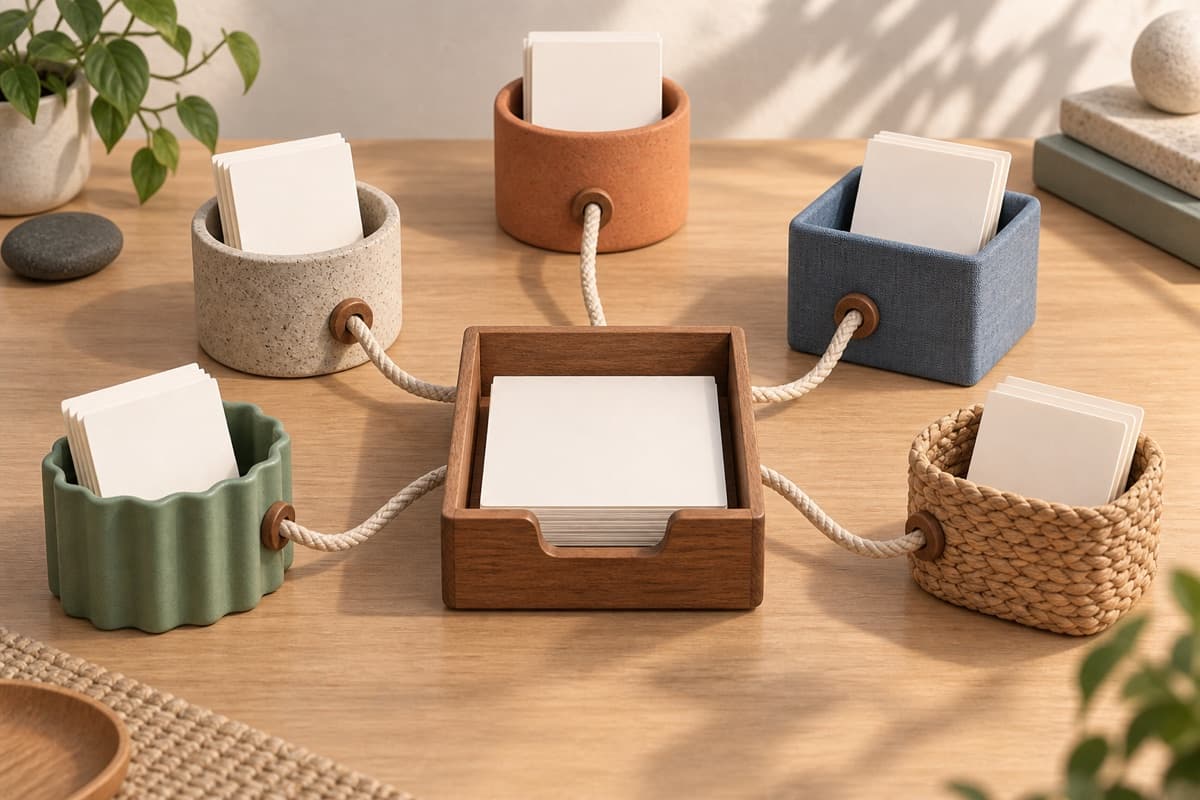 Organize tasks and commitments represented by a bounded tactile editorial still life without people, text, brands, fake UI, or promised outcomes.