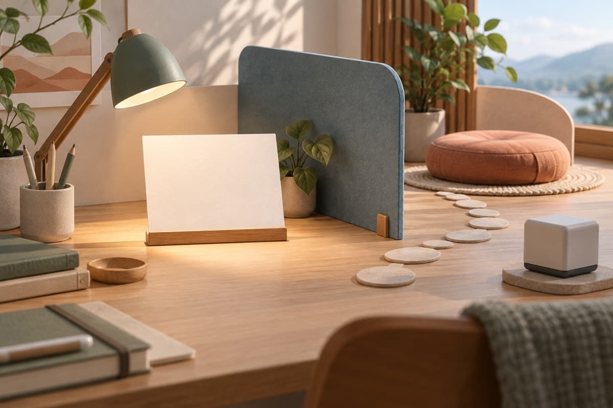 Stay Focused and Productive represented by a calm tactile editorial still life without people, brands, text, or guaranteed outcomes.