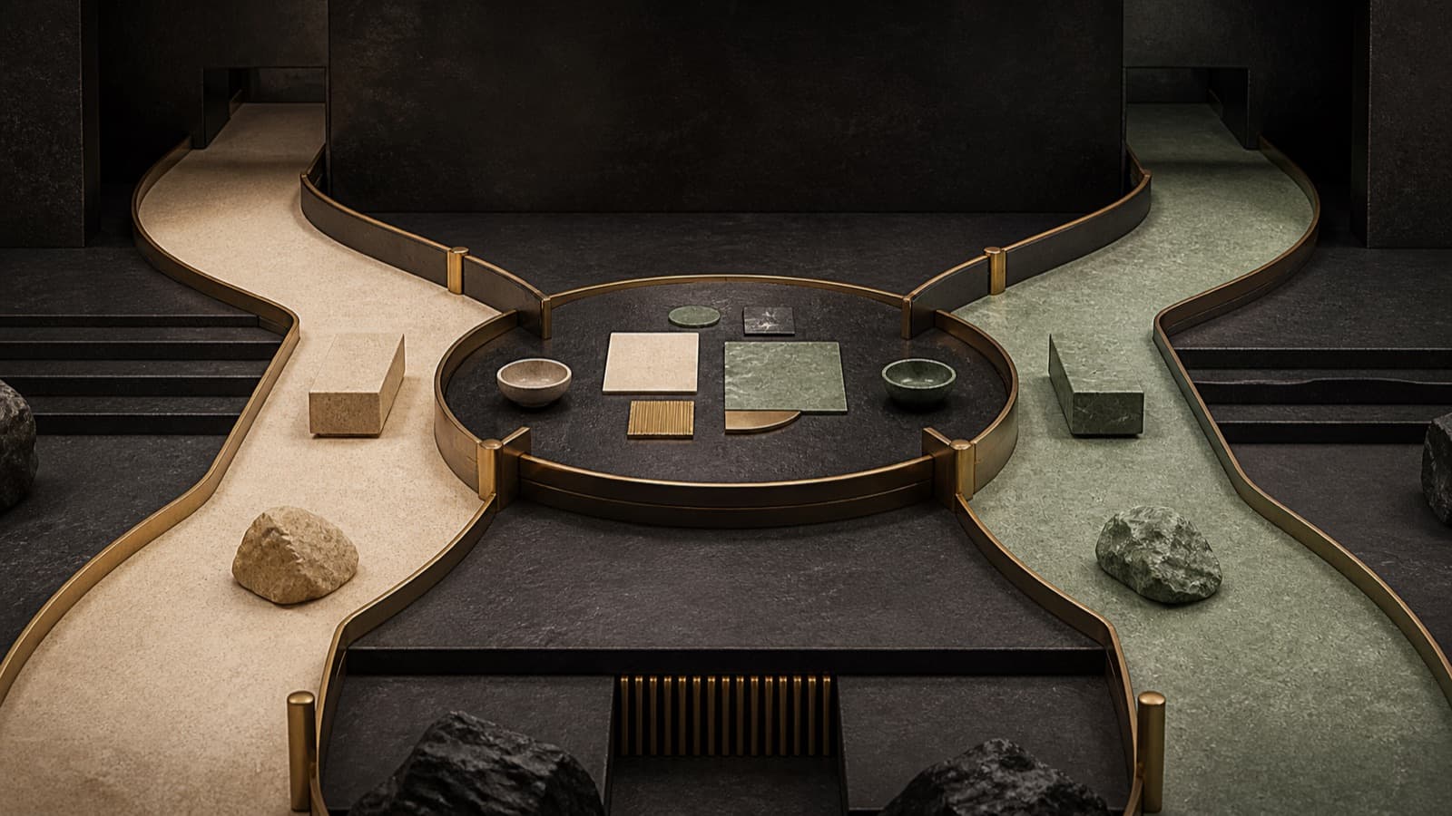 Two separate paths meet at a shared review table and continue independently.