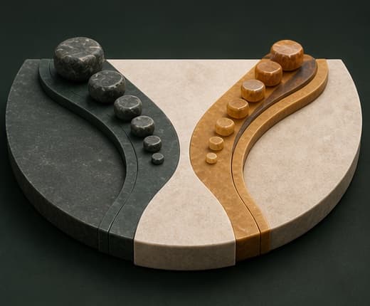 Ordered stone pieces gather into a visible, manageable set.