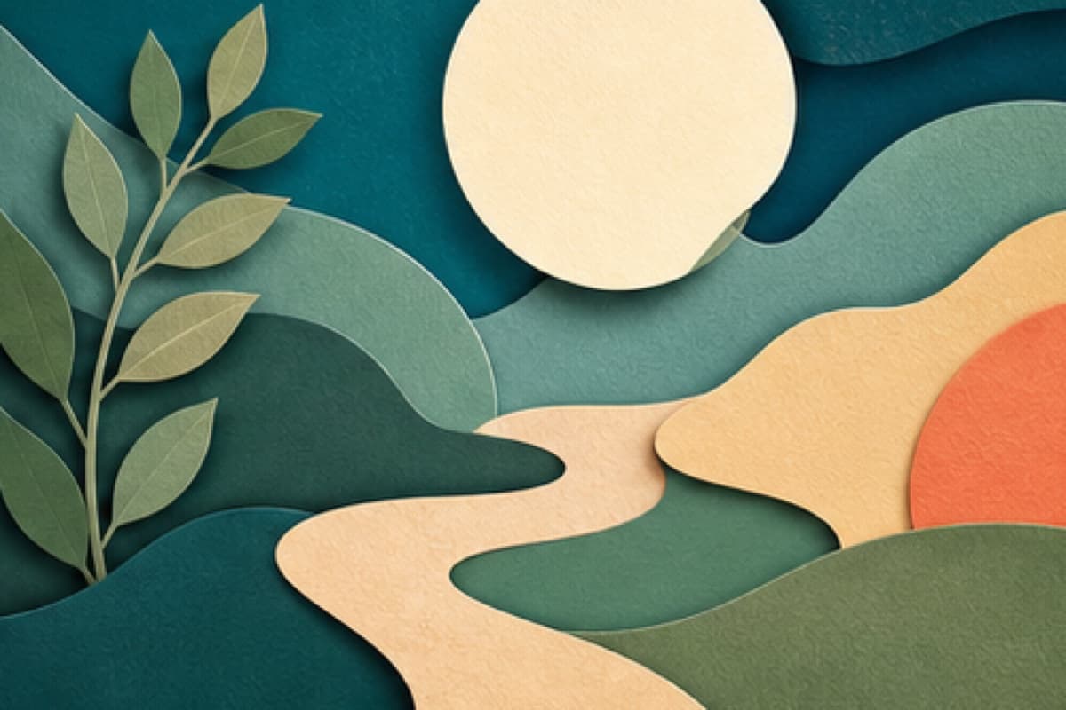 A calm path and leaves suggest a simple supportive care ritual.
