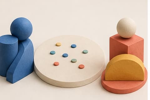 Balanced abstract layers create space for respectful feedback without judgment symbols.