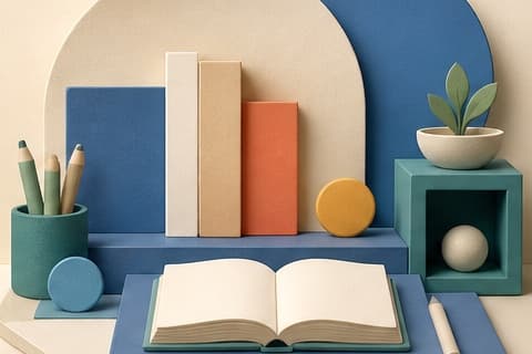 Balanced study materials form a calm, flexible learning landscape without grades or rankings.