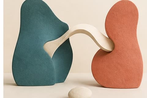 Separate abstract perspectives overlap gently while retaining clear boundaries.